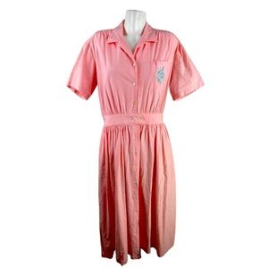 Vintage 90’s Eddie Bauer Embroidered Floral Pink Shirt Waist Dress